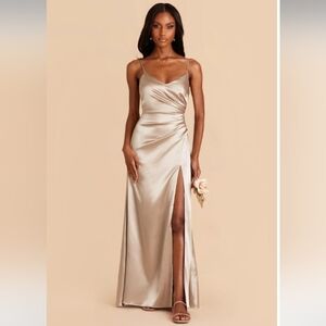 Spaghetti Strap Shiny Satin Catherine Dress Neutral Champagne Bridesmaid Holiday